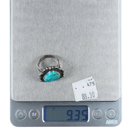 sz7 Vintage Navajo sterling silver waterweb turquoise ring with twisted shank