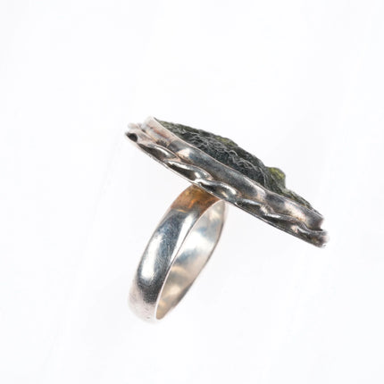 sz9 Vintage southwestern/Native American sterling silver Moldavite large ring