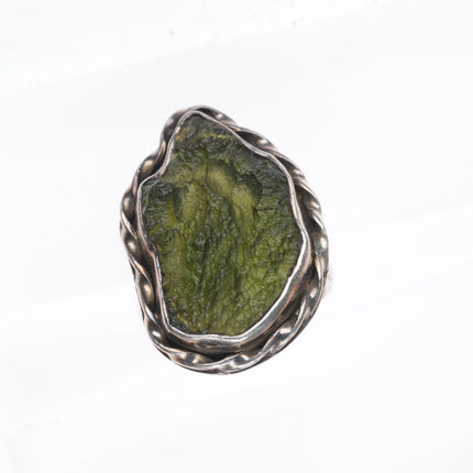 sz9 Vintage southwestern/Native American sterling silver Moldavite large ring