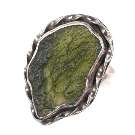 sz9 Vintage southwestern/Native American sterling silver Moldavite large ring