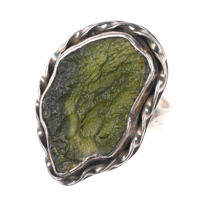 sz9 Vintage southwestern/Native American sterling silver Moldavite large ring