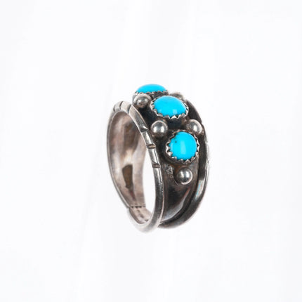 sz10.75 Navajo sterling silver 3 stone vintage turquoise row ring