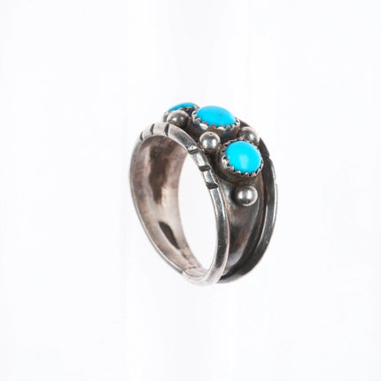 sz10.75 Navajo sterling silver 3 stone vintage turquoise row ring