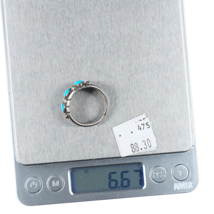 sz10.75 Navajo sterling silver 3 stone vintage turquoise row ring