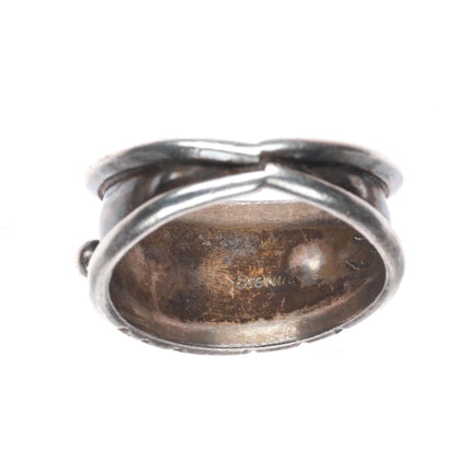 sz10.75 Navajo sterling silver 3 stone vintage turquoise row ring