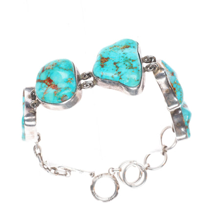 6-7.5" Adjustable E Billy Navajo sterling silver chunky turquoise link bracelet