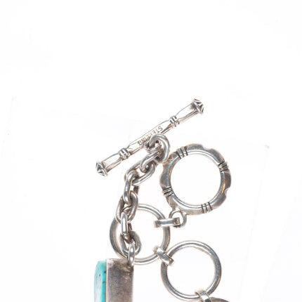 6-7.5" Adjustable E Billy Navajo sterling silver chunky turquoise link bracelet