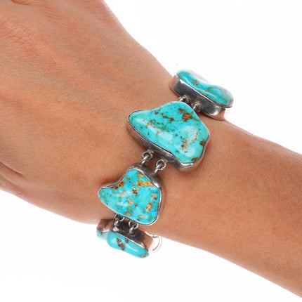 6-7.5" Adjustable E Billy Navajo sterling silver chunky turquoise link bracelet