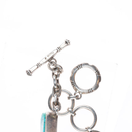6-7.5" Adjustable E Billy Navajo sterling silver chunky turquoise link bracelet