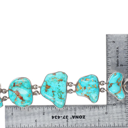 6-7.5" Adjustable E Billy Navajo sterling silver chunky turquoise link bracelet