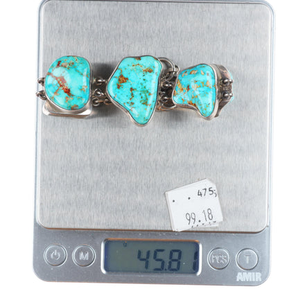 6-7.5" Adjustable E Billy Navajo sterling silver chunky turquoise link bracelet