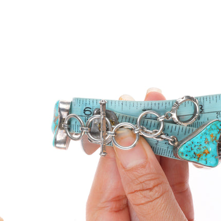 6-7.5" Adjustable E Billy Navajo sterling silver chunky turquoise link bracelet