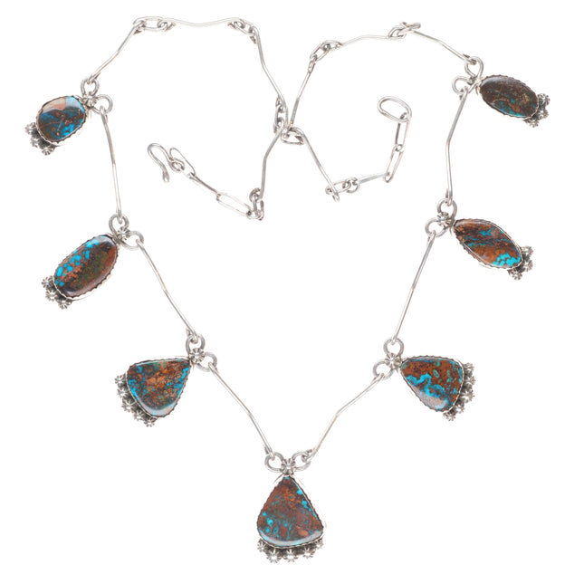 Fannie Chavez Navajo sterling silver high grade turquoise modernist necklace