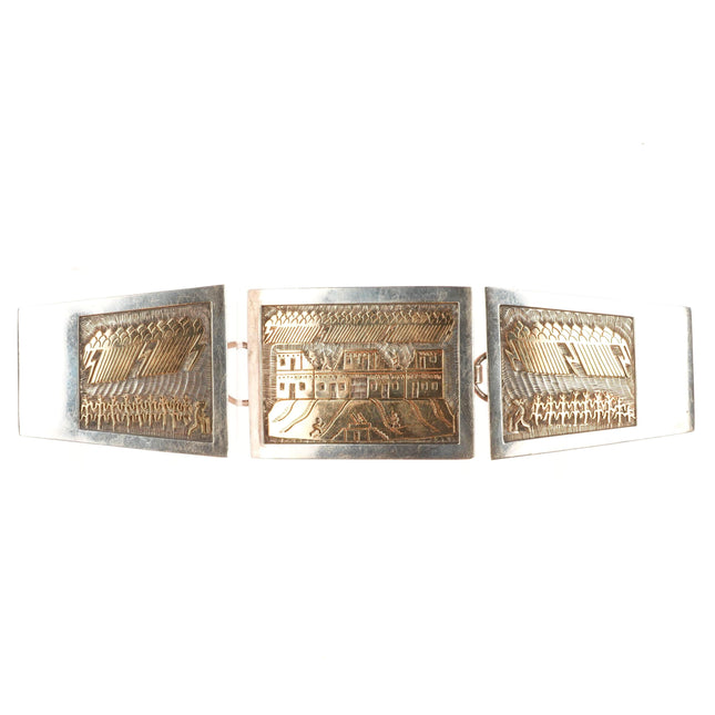 Watson Honanie Hopi 14k gold overlay on sterling silver 3pc belt buckle set
