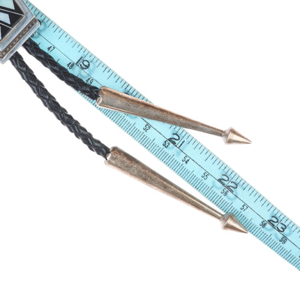 C Panteah Zuni sterling silver, opal, sugilite, turquoise micro-inlay bolo tie