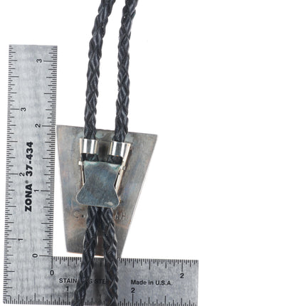 C Panteah Zuni sterling silver, opal, sugilite, turquoise micro-inlay bolo tie