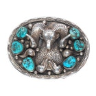 Vintage Navajo sterling silver 3D ram bust belt buckle with turquoise