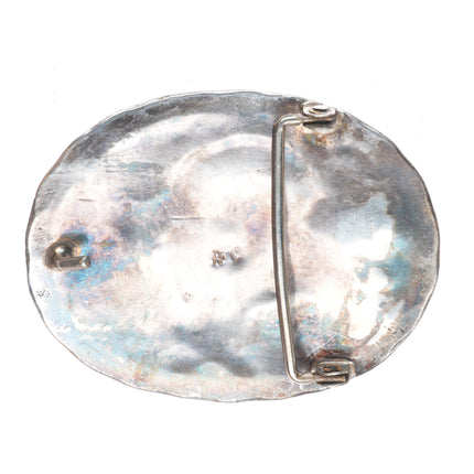 Vintage Navajo sterling silver 3D ram bust belt buckle with turquoise