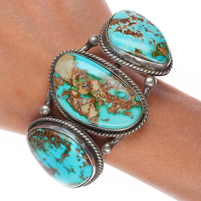 6.5" 1940's Navajo sterling silver Royston turquoise chunky cuff bracelet
