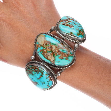 6.5" 1940's Navajo sterling silver Royston turquoise chunky cuff bracelet