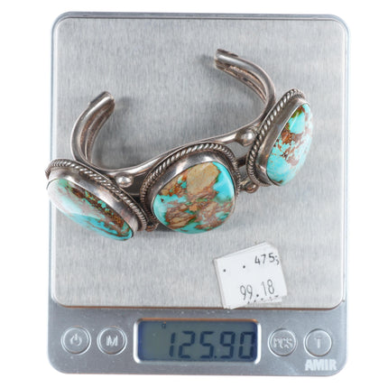 6.5" 1940's Navajo sterling silver Royston turquoise chunky cuff bracelet