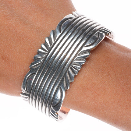 6.75" Vintage Navajo sterling silver hand chiseled cuff bracelet