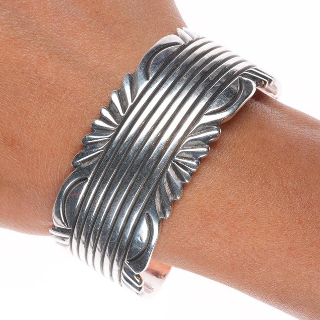 6.75" Vintage Navajo sterling silver hand chiseled cuff bracelet