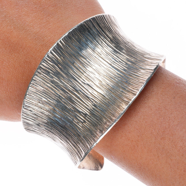 6.25" Duane Maktima Hopi modernist sterling silver textured cuff bracelet