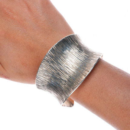 6.25" Duane Maktima Hopi modernist sterling silver textured cuff bracelet