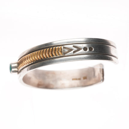 7" Delbert Delgarito Navajo 14k gold/Sterling silver turquoise cuff bracelet