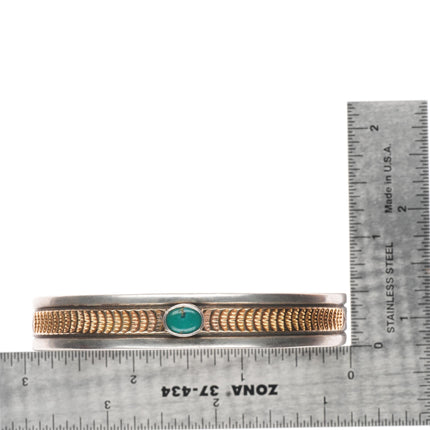 7" Delbert Delgarito Navajo 14k gold/Sterling silver turquoise cuff bracelet