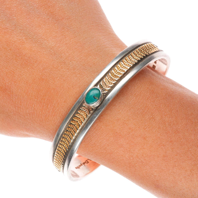 7" Delbert Delgarito Navajo 14k gold/Sterling silver turquoise cuff bracelet
