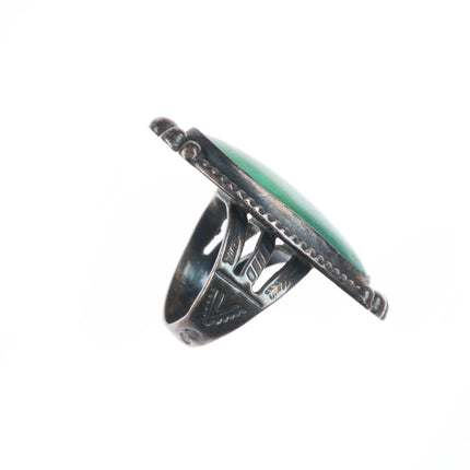 sz5.25 1940's Navajo/Fred Harvey sterling silver green turquoise long ring