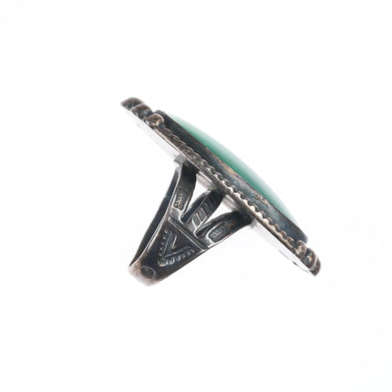 sz5.25 1940's Navajo/Fred Harvey sterling silver green turquoise long ring