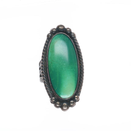 sz5.25 1940's Navajo/Fred Harvey sterling silver green turquoise long ring