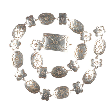 24.5" c1950's Navajo sterling silver link concho belt hatband stamped design