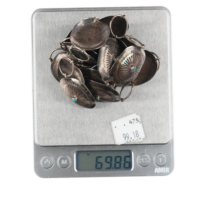 36" c1950's-60's Navajo sterling silver link concho belt/ hatband w/turquoise