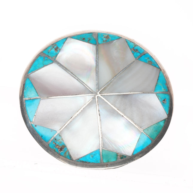 c1950's Vintage Zuni sterling silver turquoise/mother of pearl inlay pin/brooch