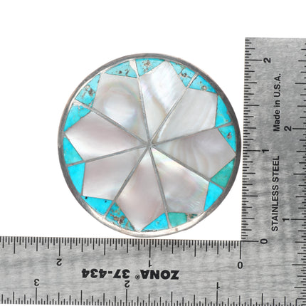 c1950's Vintage Zuni sterling silver turquoise/mother of pearl inlay pin/brooch
