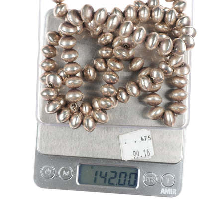 39" Vintage Navajo pearls sterling silver beaded necklace