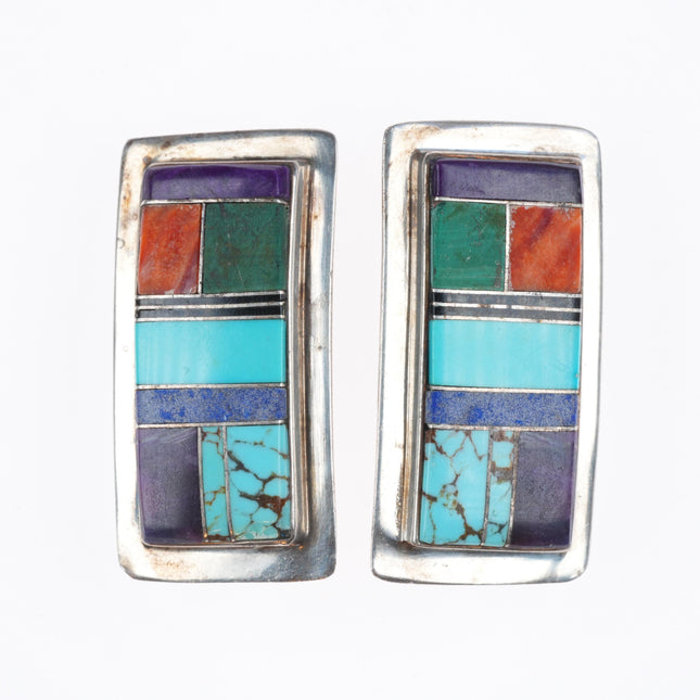 Teme shop Navajo sterling silver, sugilite, turquoise, coral inlay clip earrings