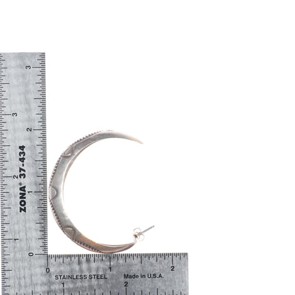 Vintage Navajo hand stamped sterling silver large hoop earrings