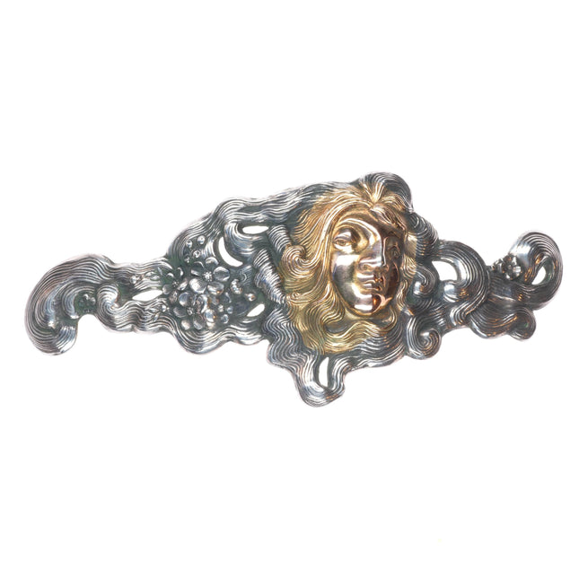 Shiebler 14k gold/Sterling silver Art Nouveau woman 2pc belt buckle set