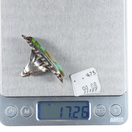 sz10 Vintage Navajo Royston turquoise sterling silver long ring size 10