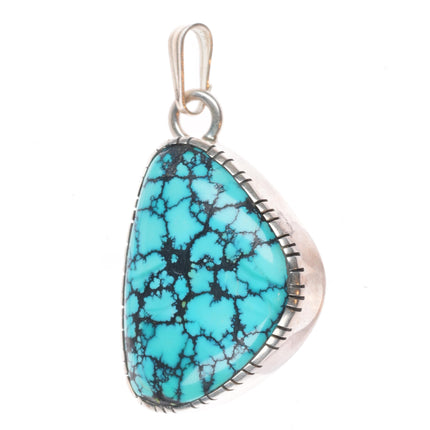 Daniel Benally Navajo sterling silver spiderweb turquoise necklace pendant