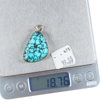 Daniel Benally Navajo sterling silver spiderweb turquoise necklace pendant