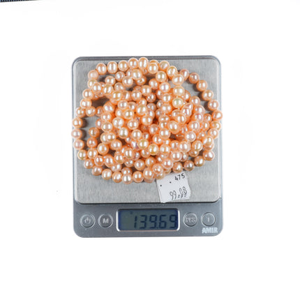 33" Vintage cultured pearl necklace on hand knotted silk