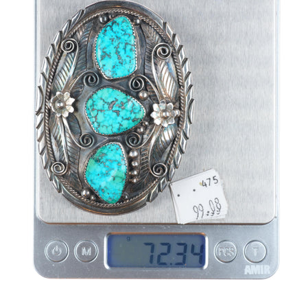 W Martin vintage Navajo sterling silver belt buckle with nice turquoise