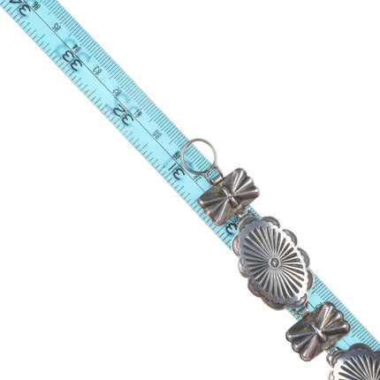 as is 31" vintage 1940's Navajo sterling silver stamped link hatband/concho belt