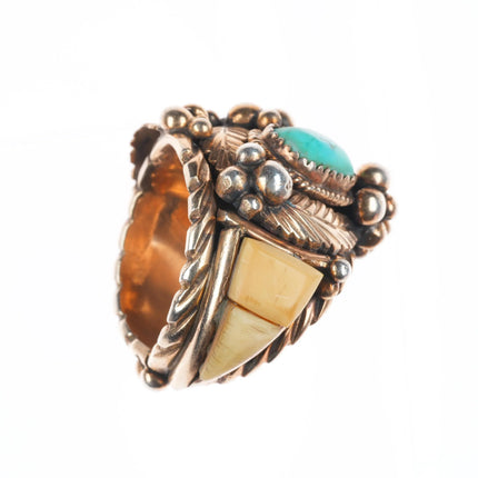 sz10 Large vintage Navajo gold filled sterling silver turquoise/bone inlay ring